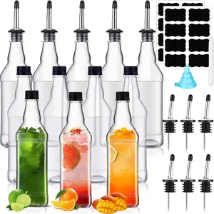 12 Packs 800ml Plastic Empty Syrup Bottles with Lids and Pourers Speed Pour Long  Bottles Bulk Pour Containers for Oil Juice Syrup Coquito Drink for Kitchen Bar Holiday Drink Party
