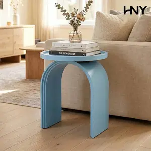 【SummerVibes】HNY Modern Wood Round Side Table,End Table with Sturdy Base for Living Room,Bedroom,Blue