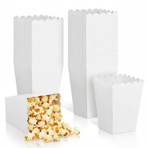 40 Pack White Mini Popcorn Boxes, 3 x 4.2 x 2.2 in Cardboard Snack Containers, Scalloped Treat Boxes for Party Supplies, Movie Night, Carnival, Wedding, Baby Shower
