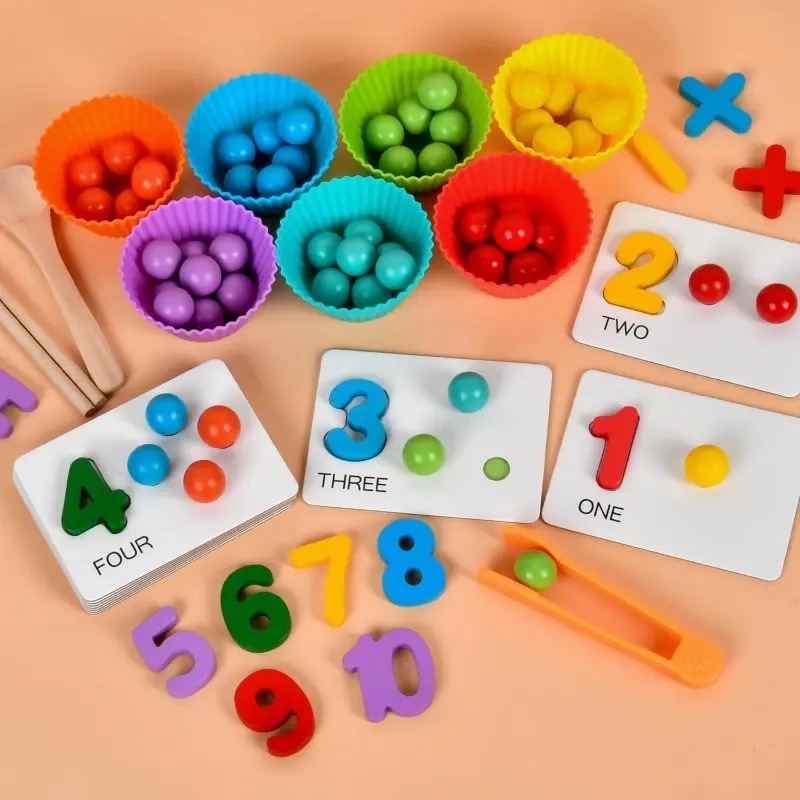 Silicone Math Learning Tool - Montessori STEM Learning Set, Colorful Bead Sets, Table Math Games, Color Recognition Enhancer, Arithmetic Skill Builder, Interactive Gift for Preschool+ Cognitive Development