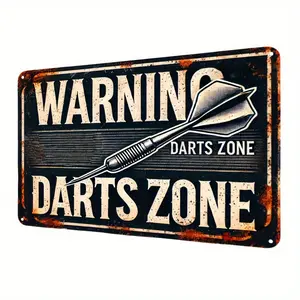 1pc 2D Plane Retro Metal Dart Board Sign, 12x8inch Wall Hanging Sign, Retro Warning Dart Board Area Decoration, Suitable for Home, Bar, Coffee Shop, Garage - Multi-purpose English Text Metal Wall Art, Metal Wall Art Decoration
