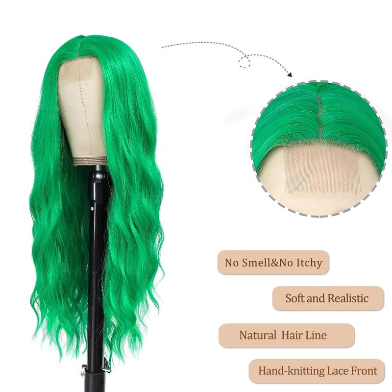 Green Wig Long Wavy Wigs for Women Middle Part 26 inch Natural Curly Synthetic Heat Resistant Fiber Wigs for Daily Party Use
