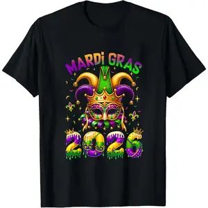 100% Cotton Mardi Gras Jester Mask 2026 T-Shirt Women Men Unisex Clothing Streetwear