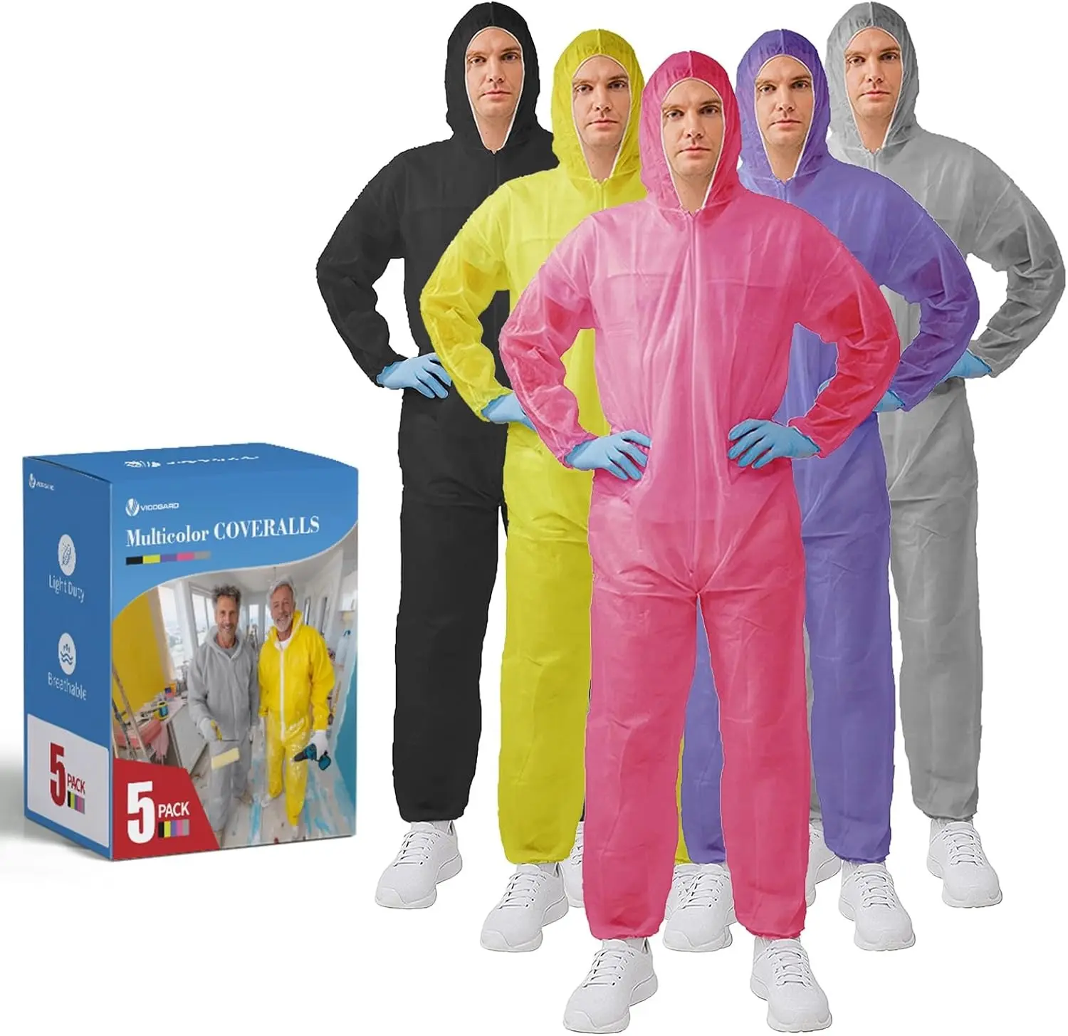 Hazmat Suits,10 Colors Options Disposable Protective Coveralls, Paint Suit with Elastic Wrists Ankles and Hood