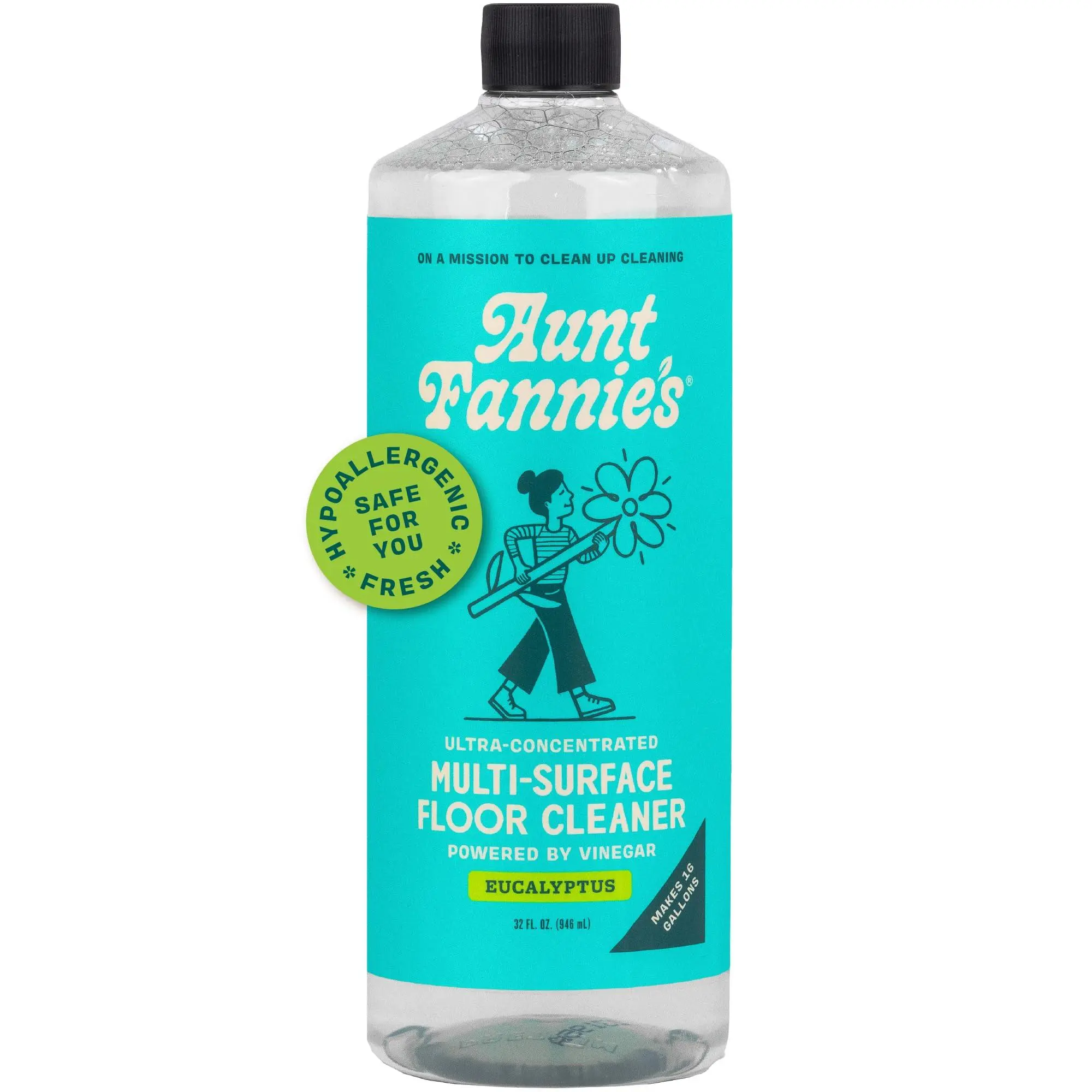 Aunt Fannie's Ultra Concentrated Vinegar Household Cleaning Liquid Floor Cleaner, 32 oz (Pack of 1), Eucalyptus Scent, Makes 16 gal, Hypoallergenic & Safe For Home Mopping