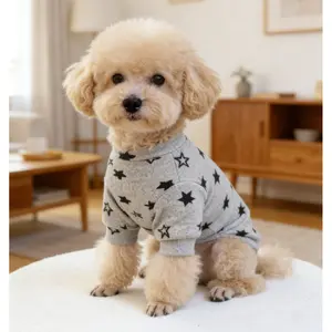 1 piece of pet clothing, comfortable cat and dog print five-pointed star gray home wear one-piece pajamas, made of cotton, comfortable and warm/The pets can sleep soundly at home in this loungewear, or take a stroll in the yard while wearing it. clothes