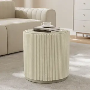 Round Storage Stools＆Ottomans Makeup Vanity Organizer Chair with Removable Lid Wood Upholstered Footrest for Living Room Bedroom