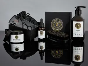 The Rich Beard ~ Beard Kit ~ Beard Oil,  Bread Balm, Bead Wash, Grooming Box - Promotes Healthy Hair Growth, Reduces Inflammation beard care