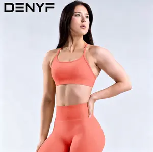 Women Seamless Thin Strap Racerback Sports Bra, High Waist Sculpting Leggings 2Pcs Set, Quick Dry Gym Fitness Yoga Outfit