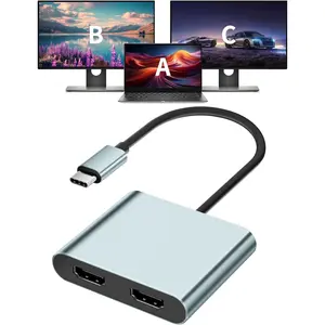 USB C to Dual HDMI Adapter, 4K@60Hz Type-C to HDMI Splitter for Dual Monitors Extend Display for MacBook Pro/Air, Dell XPS 13/15/17, HP, Lenovo, Samsung Galaxy, Surface Type C Laptop