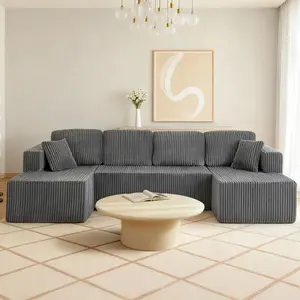 Plush Corduroy Deep-Seat U-Shaped Cloud Modular Boneless Sofa Set with Double Chaise, 2-Package Fast Shipping, No-Assembly Space-Saving Modern Classic Lazy Couch, Ideal for Living Room Family Gathering, Corduroy Couch