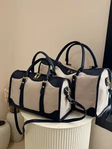 Canvas Contrast Color Patchwork Fashion Duffle Bag, Unisex Travel Luggage, Suitable for Overnight Stay, Commuting, Short-Distance Travel (Small Size for Commuting, Large Size for Short-Trip)