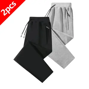 Men's Athletic Jogging Pants 2pcs Set Elastic Drawstring Waist Zipper Pockets Solid Color Straight Leg Knitted Fitness Pants for Gym Running Outdoor Sports Daily Wear All Seasons - Plain, Trouser