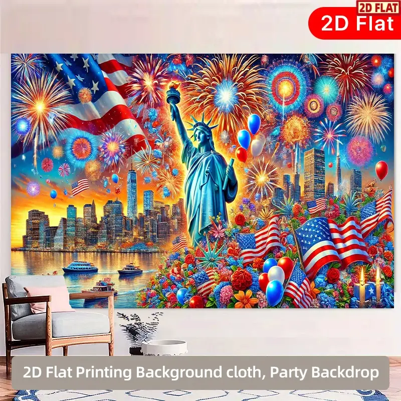2D Flat Banner, 1pc Fourth of July Celebration, Suitable for Photography Studios, Live Streaming Backdrops, Wedding And Party Decorations, New Year'S Celebration Banners, Home Decor, Short Video Backdrops