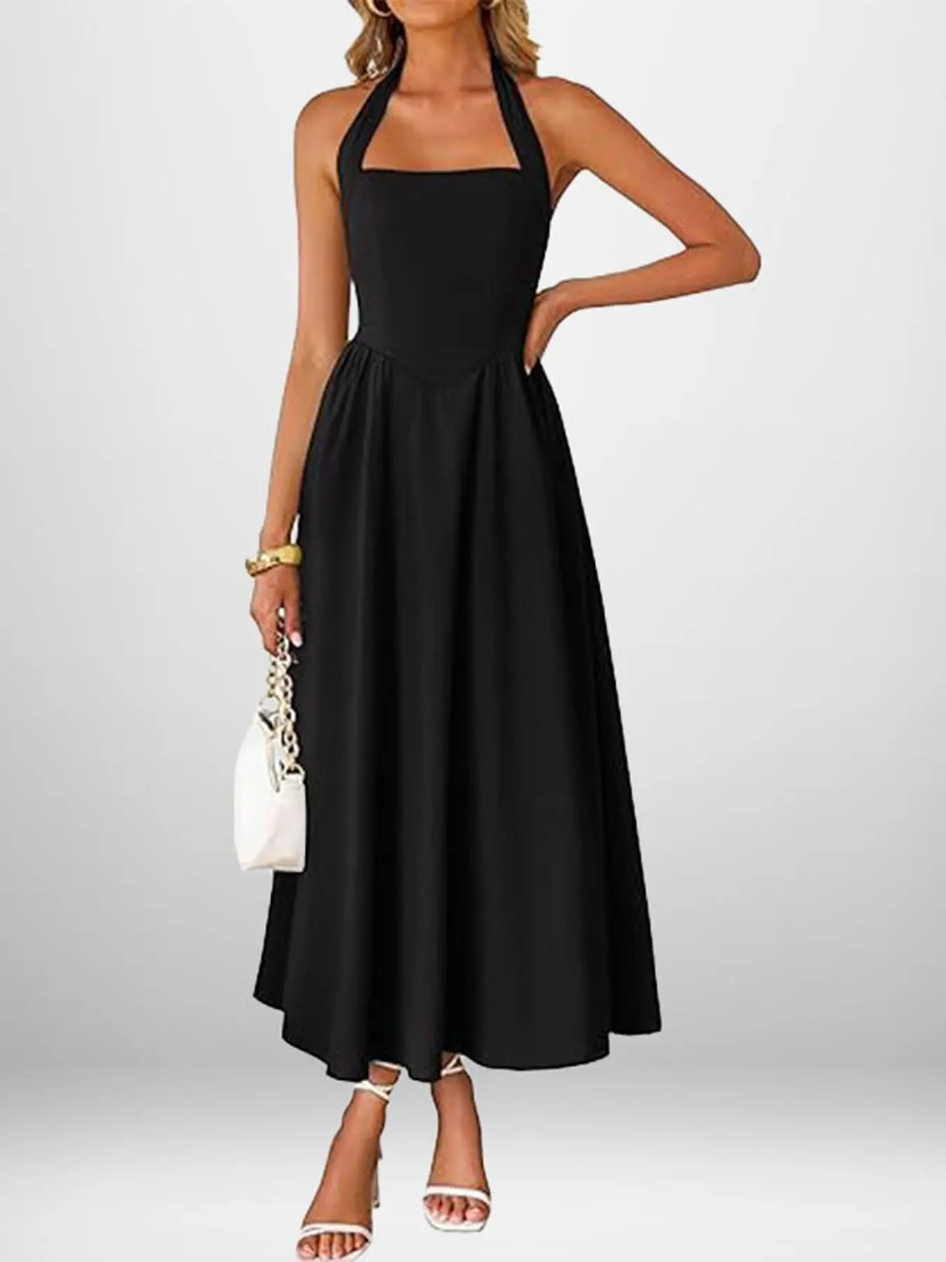 Sleeveless Halter Sundress For Women ｜ Backless Flattering Flare Dress ｜ Summer Vacation Resort Wear, Chic Womenswear