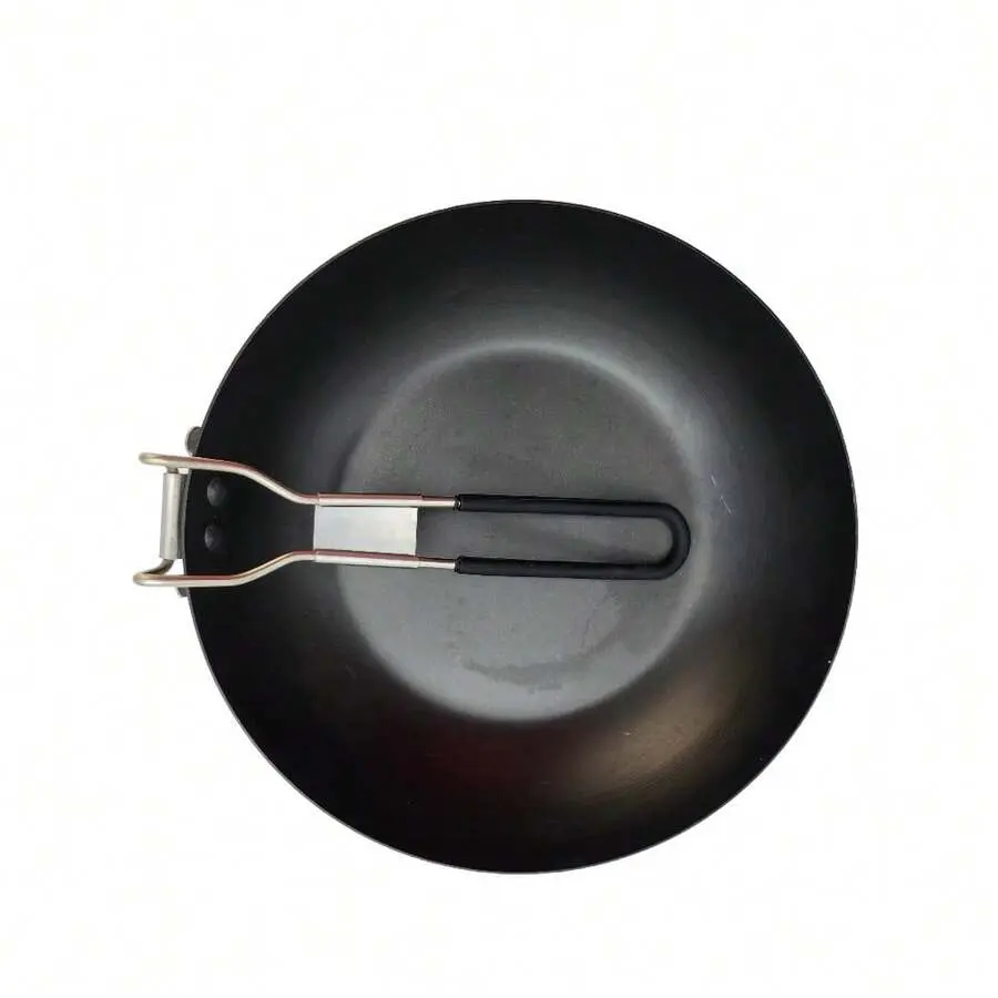 Carbon Steel Camping Skillet, 9.5 in, Lightweight Portable Camp Kitchen Tool with Even Heat Distribution, Space-Saving Folding Handle for Versatile Camping Outdoor Cooking