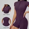 Women's Sportswear Overall, Sporty Jumpsuit, Athletic Jumpsuits, Half-Zip Stand Collar Short Sleeve Yoga Pants, High Elasticity, Breathable, Quick-Dry, Shapewear Design, Fitness Yoga Jumpsuit, Stretchy Sports Jumpsuit