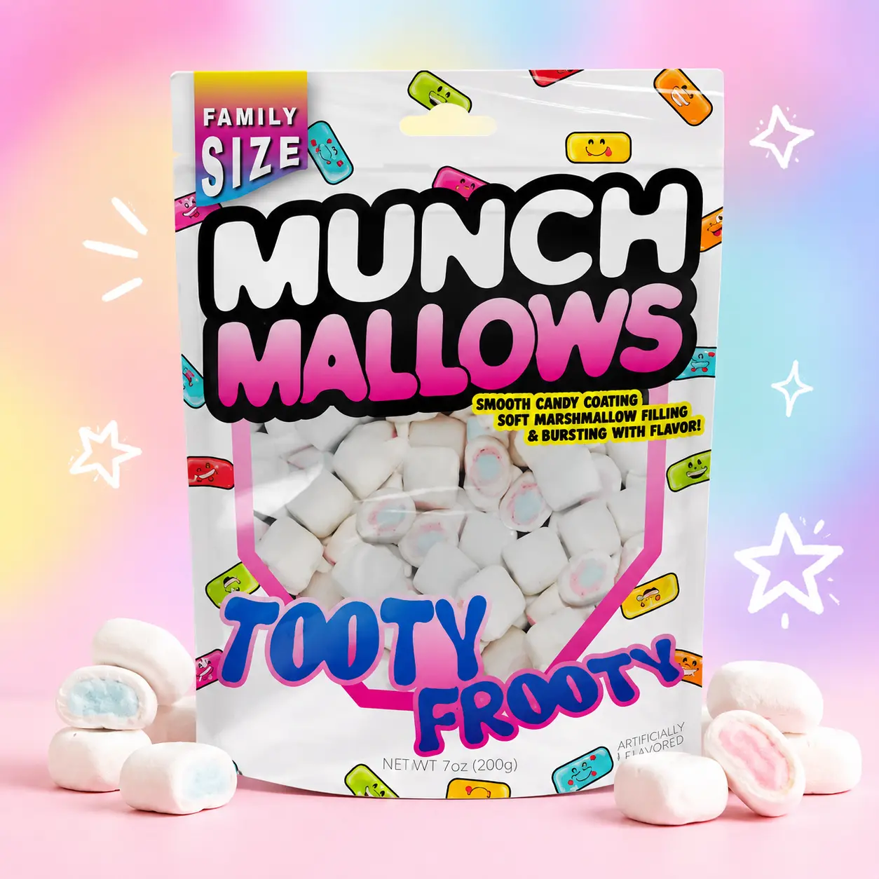Viral Munch Mallows Soft Bite Sweet Crunchy Marshmallow Snack, Tooty Frooty Candies