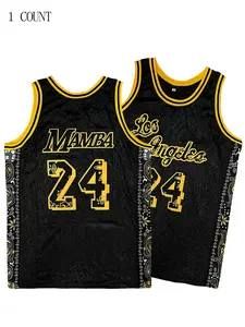 Men'S Black #24 Embroidered Snake Skin Basketball Jerseys Slightly Stretch Breathable Sports Uniform, Sleeveless Basketball Shirt For Training Competition,Gym Clothing Lightweight Jersey