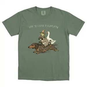 Comfort Colors Off To Cause A Kerfuffle T-Shirt, Funny Dachshund, Frog Meme, Raccoon Tee, Silly Goose, Short Sleeve Unisex T-Shirt
