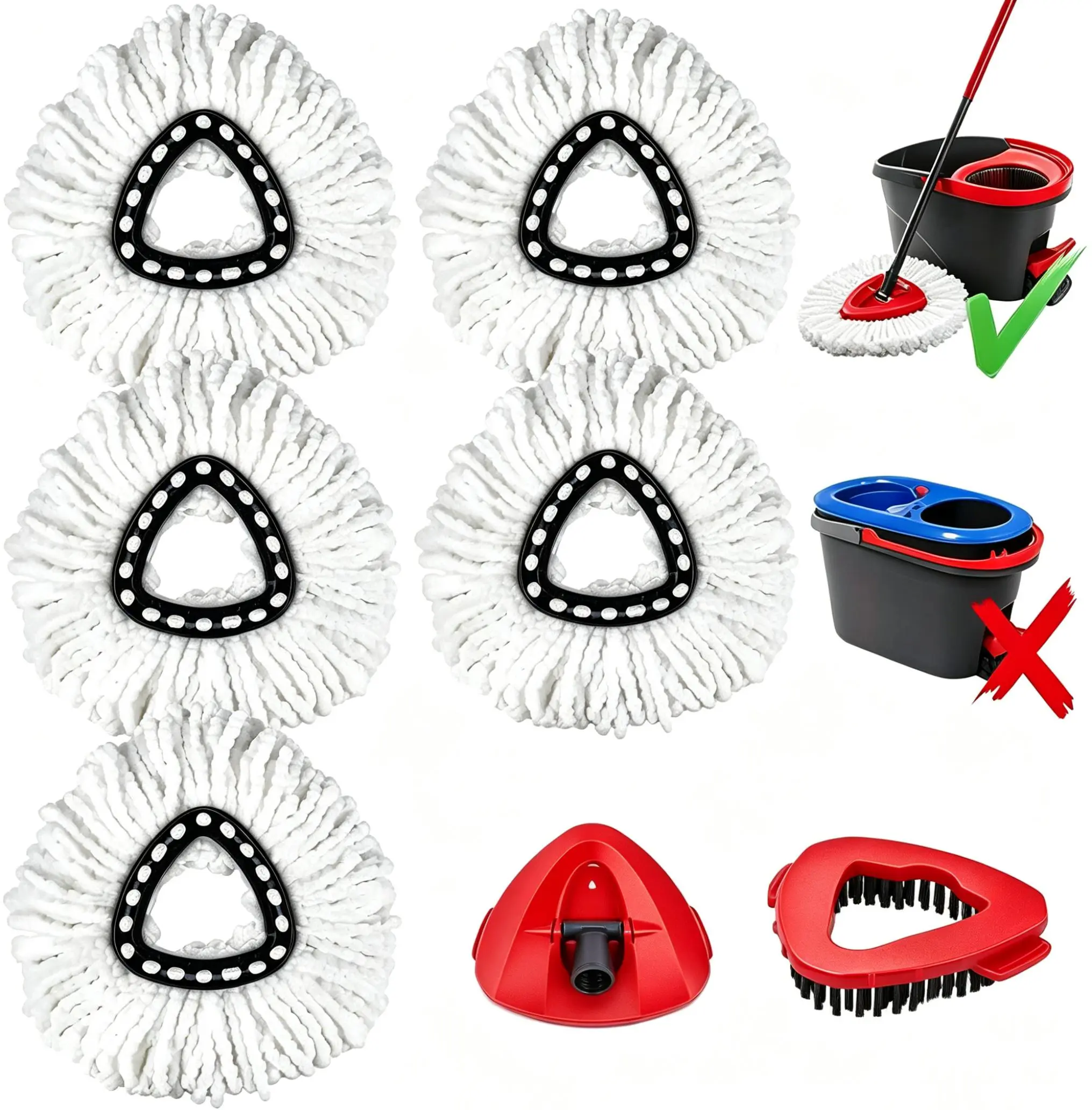 【Summer Sale Deals】Spin Mop Replacement Heads Compatible with Oceda EasyWring 1-Tank System, 30-58" Mop Handle,Scrub Brush and Base Combo Set,Mop Refills Easy to Replace and Cleaning,graduation gifts,class of 2026 gifts,household essentials