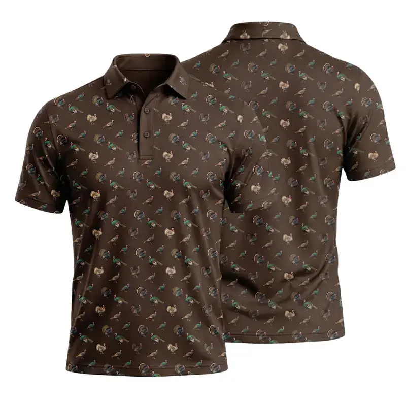 Turkey Hunting Polo for Men, Breathable Stretch Piqué Performance Shirt