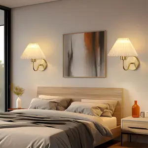 Pleated Fabric Charging Wall Lamp, Cordless Wall-Mounted Light, Decorative Wall Light, Dimmable Wall Lamp, 2Pcs 2000mAh RGB Rechargeable Bulbs, Requires Drilling, Remote Control Included, Ideal For Home Decor