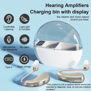 1Pair Rechargeable Hearing Aids with Noise Reduction, In-Ear Amplifier Earphones for Adults, Golden Color, Indoor Outdoor Use