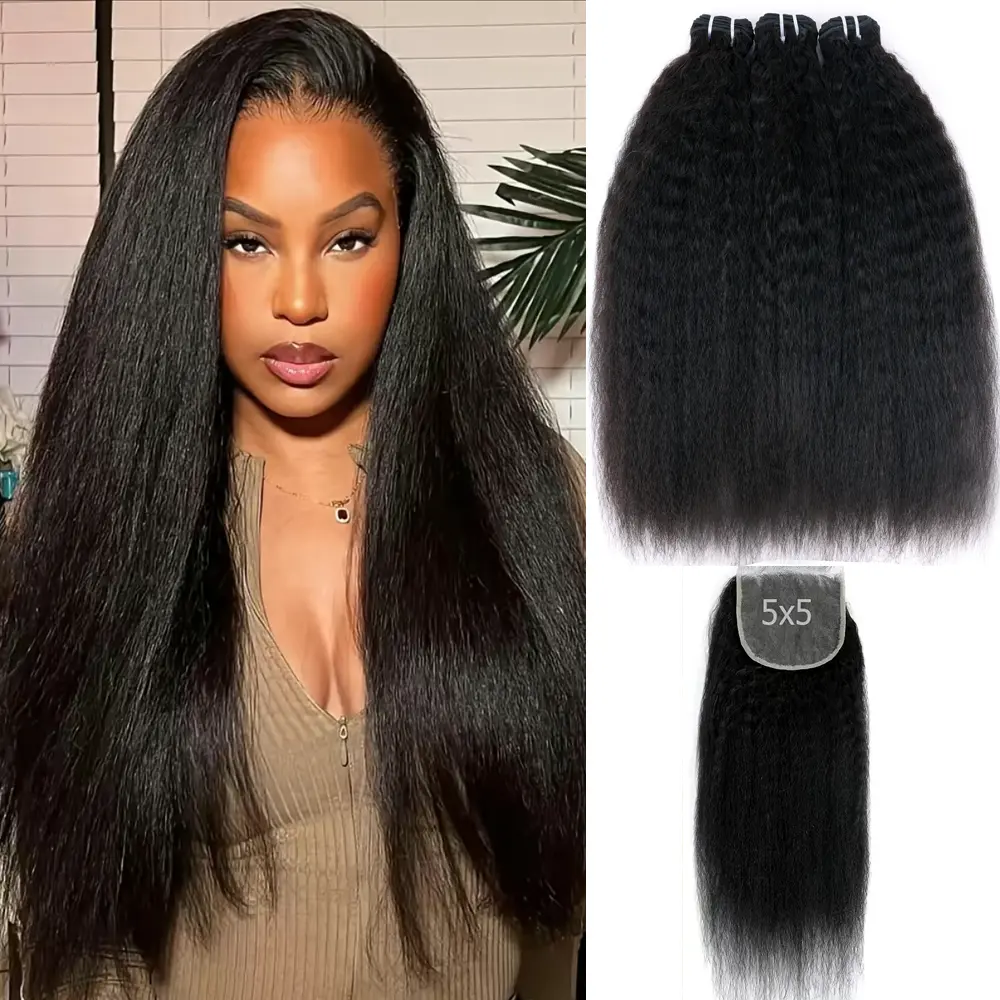 Msgem Hair 16A Yaki Straight Bundles With Closure Human Hair Yaki Straight 12-32 Inch 3Pcs Lot Weave Extensions No Chemical Process 5x5 Lace Body Wave Closure #DealsForYouDays#tiktokshopdealsforyoudays