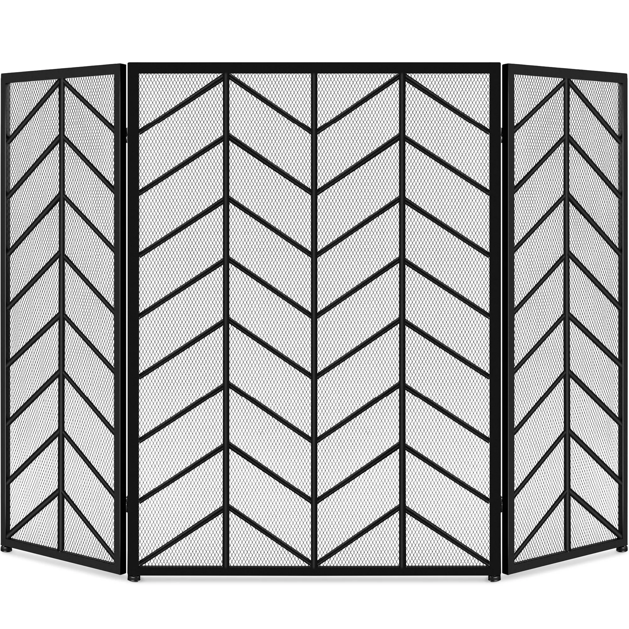 Best Choice Products 52x31in 3-Panel Iron Chevron Fireplace Screen, Spark Guard w/ Handles