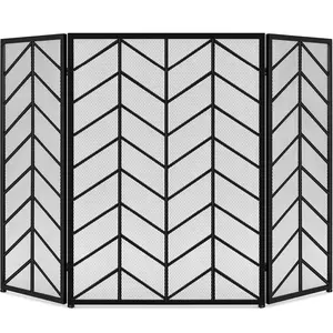 Best Choice Products 52x31in 3-Panel Iron Chevron Fireplace Screen, Spark Guard w/ Handles