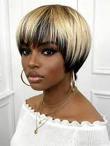 Pixie Wig Human Hair Wig, Short Straight 1b27 Color, Machine Made Pixie Cut, Halloween Party Gift, Holidays Wig