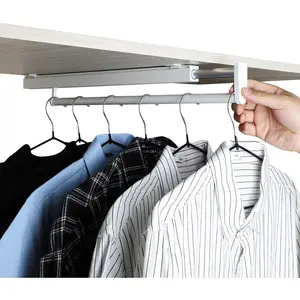 Pull Out Closet Rod Pull Out Pants Rack for Closet White 9-1/2 Inch Pull Out Clothes Valet Rod Closet Telescopic Trouser Rack for Shallow Cabinet Organize Pants and Clothes