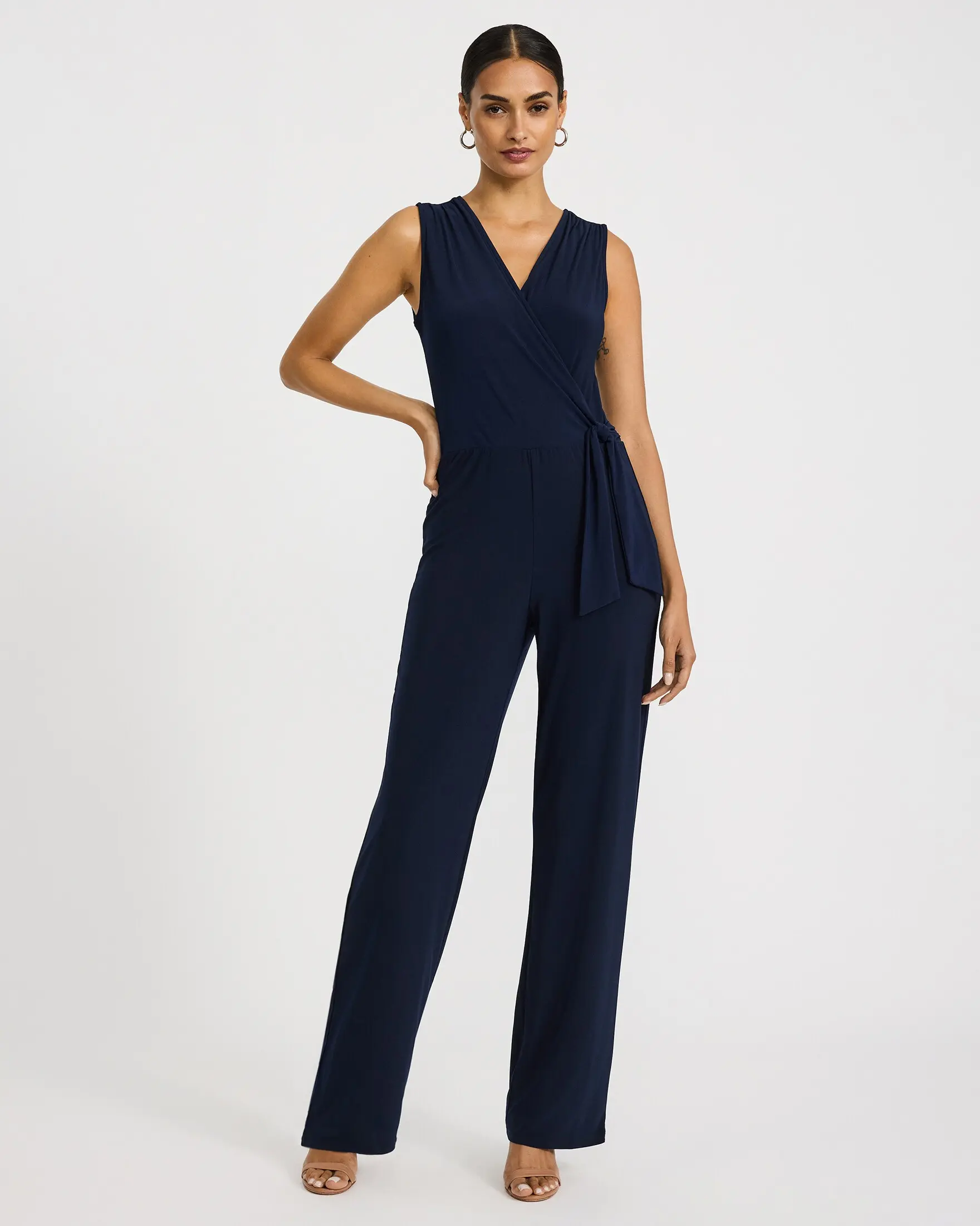 Express V-Neck Wrap Tie Waist Wide Leg Jumpsuit, Overalls, Lady