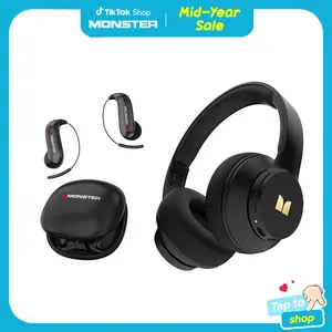 Monster Bluetooth Headphones Set – Includes Over-Ear Wireless Headphones and Ear Buds Ear-Hook Earphones, Deep Bass, Clear Sound, Noise Cancelling Mic, Noise Isolation, Waterproof, 165H Playtime, Ideal for Travel, Work -SummerWins-DealsForYouDays