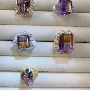 <PingEast Jewelry>Ametrine Ring | Natural Purple & Gold | 925 Silver | Elegant Statement