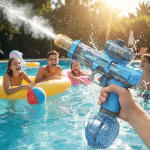Automatic Electric Water Blaster for Adults and Kids, Transparent Rechargeable Squirt Gun with Spray Sound Effects and LED Lights, Long-Range Summer Outdoor Pool & Beach Party Toy for Boys and Girls