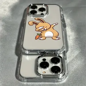 Phone case suitable for iPhone 17/17Pro Max/17Air/16/15/14/13/12 Pro Max Plus, holiday gift, suitable for couples, friends: cartoon cute rabbit luxury transparent electroplated lens phone case