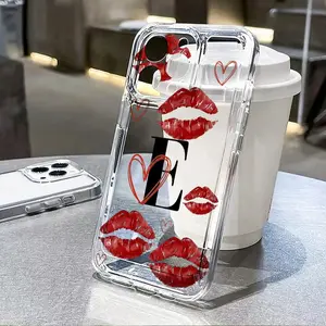 Red Lips Heart Letter Personalized Design Pattern, TPU Shockproof Full Protection Case, Suitable for iPhone 17/16/15/14/13/12/11 PRO PROMAX PLUS AIR X XSMAX, Ideal Gift for Friends and Family, TK241