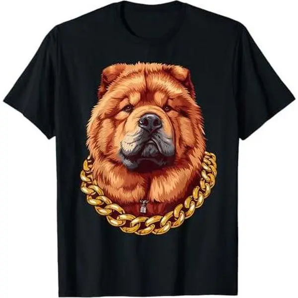 Stylish Chow Chow Dog with Golden Chain Collar Necklace T-Shirt