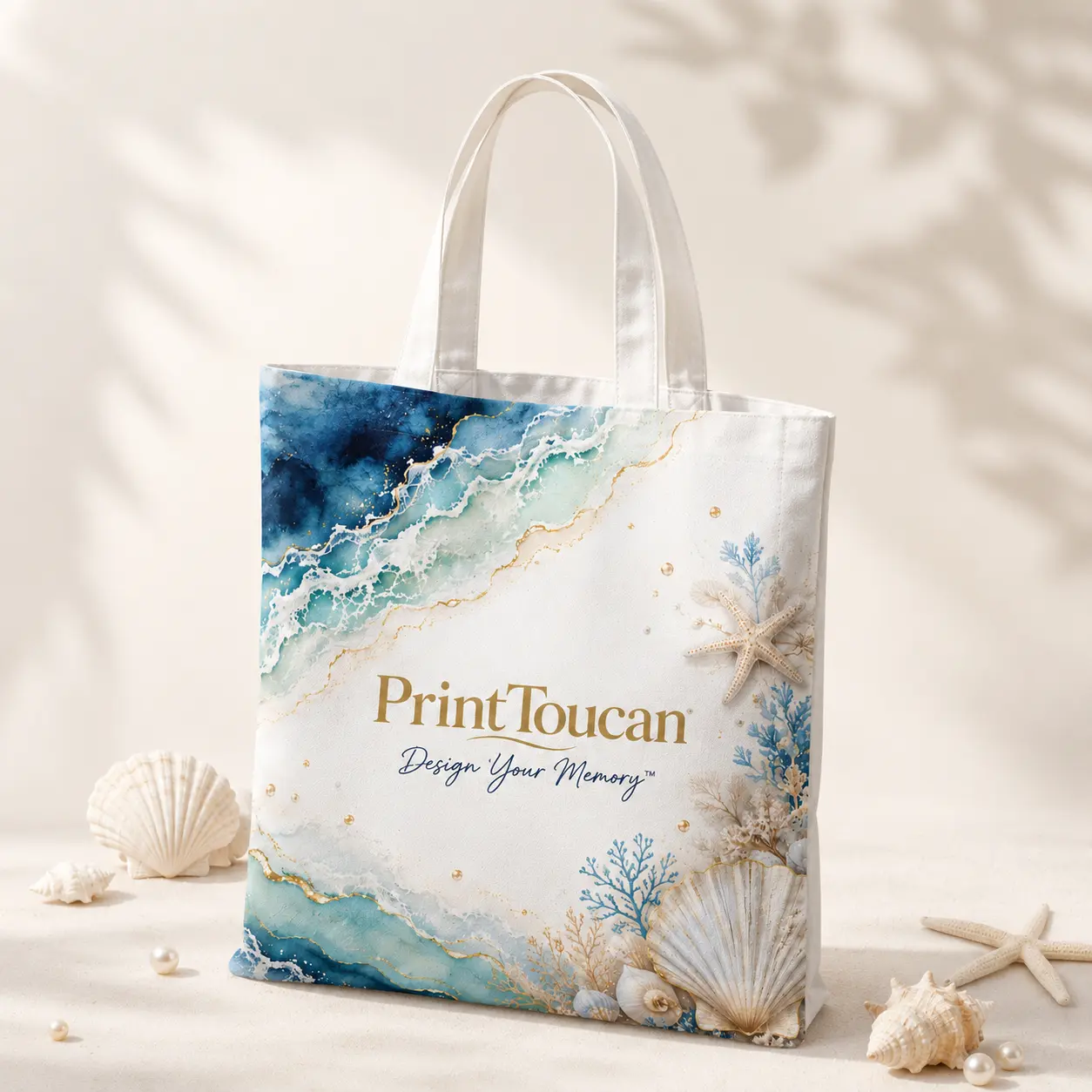 PrintToucan Reusable Tote Bag, Ocean Marble Canvas Shopping Bag, Free Gift Tote with $49+ Order, Lightweight Everyday Carry Bag