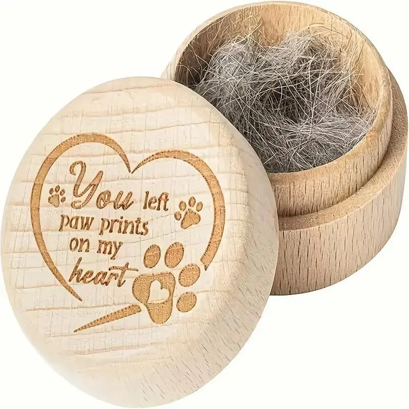 Wooden Personalized Pet Hair Memorial Box, Pet Paw Prints Keepsake Box, Pet Hair Collection Jar, Pet Lovers Gift, Dog & Cat Accessories
