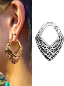 vanku 1pcs 316L Stainless Steel Vintage Carved Ear Hangers, Hypoallergenic Dangle Ear Gauges, Punk Gothic Jewelry for All Seasons