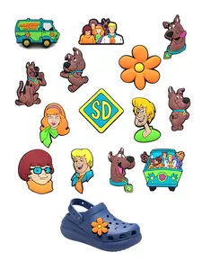 14-Piece Cool Dog Family Cartoon PVC Shoe Charms DIY Decoration, Classic Wooden Sandals for Kids & Adults, Perfect Gift for Christmas Parties, Fun, Shoe Charms Set