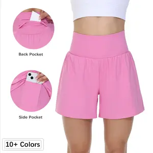 Women's High-Waisted Workout Shorts with Pockets – 2-in-1 Athletic Running Shorts for Gym, Yoga, Tennis, Golf & Sports, Stretchy Breathable Fitness Shorts for Women, Back to School Activewear