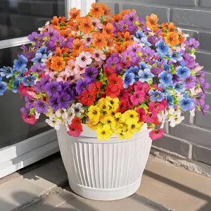 Artificial mixed flowers, 8 pieces/set, outdoor UV-resistant colorful artificial flowers, fake outdoor flowers, eucalyptus and violet, decorative flowers, decorative bouquets suitable for home, garden and porch decoration