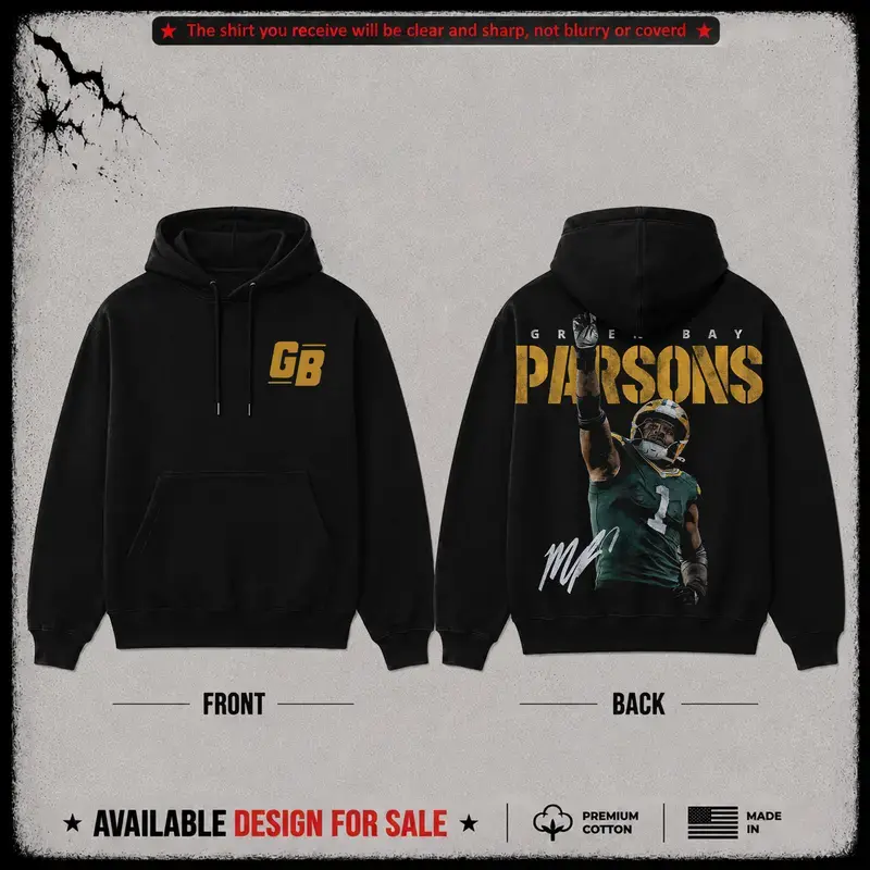 Micah Parsons GB-1 Graphic Premium Heavy 100% Cotton Hoodie, Green Bay City Football Fans T-Shirt, Cheesehead Football Game Day Outfit, Gift For Football Fans, Husband, Boyfriend