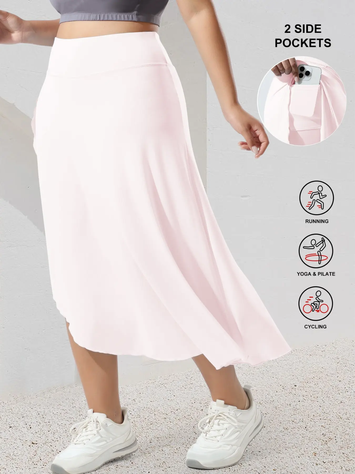 Women's Plus Size Sporty Skirt Pants, Ice Silk Smooth Quick-Dry Four-Way Stretch, High Waist Belly Control, Yoga Running Fitness, Quick Drying Skort