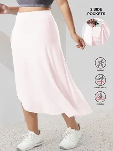 Women's Plus Size Sporty Skirt Pants, Ice Silk Smooth Quick-Dry Four-Way Stretch, High Waist Belly Control, Yoga Running Fitness