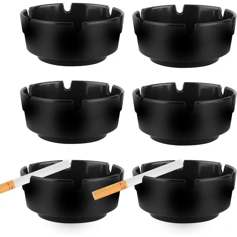 6Pcs Ashtray Sets for Cigarettes, Plastic Tabletop Ash Tray Sets, Indoor Outdoor Ashtrays for Home Patio Restaurant Bar Hotel and Office Use (Set of 6 Black)